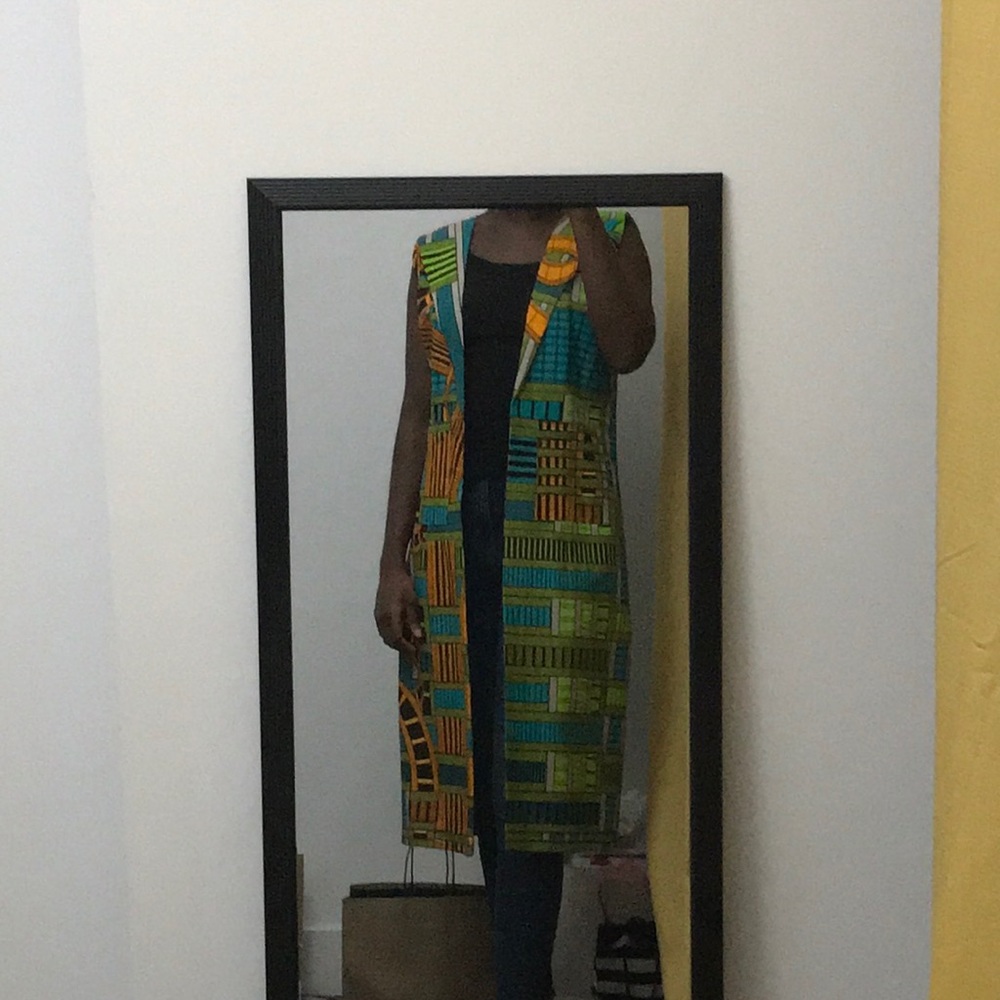 African print long vest handmade in Senegal. XS